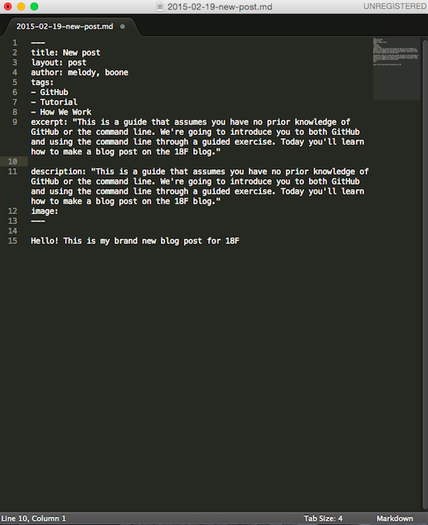 Screen Shot: Adding Front Matter and saving the post