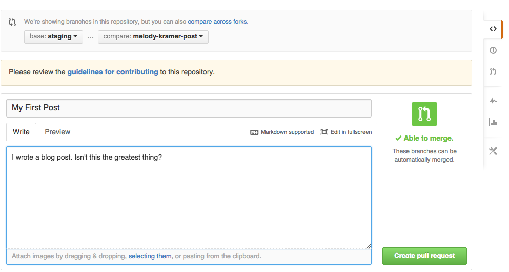 Screen Shot: Creating Pull Request